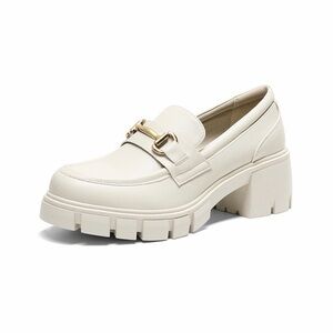 Dream Pairs Cream Loafers with Gold Buckle